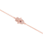 0.08ct Diamond & 0.01ct Blue Sapphire 14k Rose Gold Hamsa Bracelet